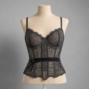 Victorias Secret Lace Corset Bustier Top Size 36D Black Sexy Lingerie Whimsigoth